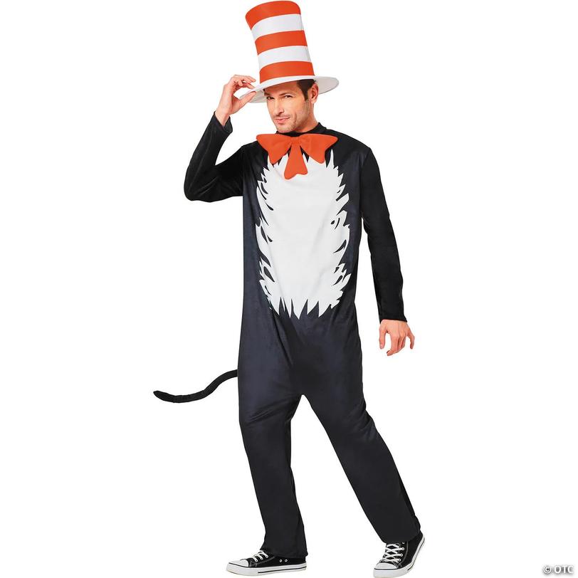 Adults Dr. Seuss&amp;#8482; The Cat in the Hat&amp;#8482; The Cat Jumpsuit Costume - Small Image