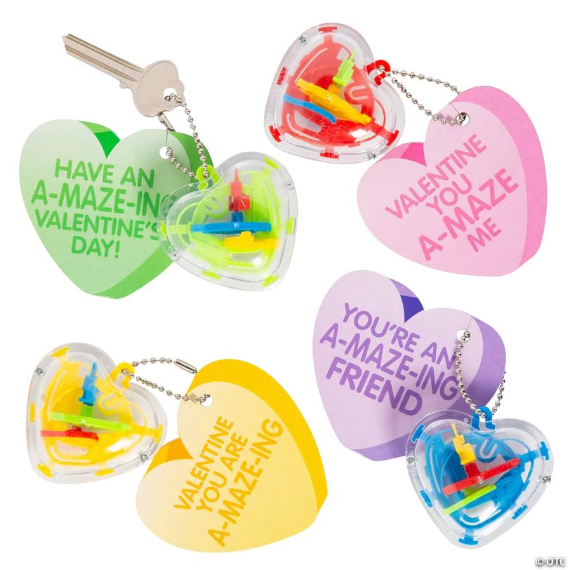 48 Pc. Maze Heart Keychain Valentine Exchanges with Card for 24 ...