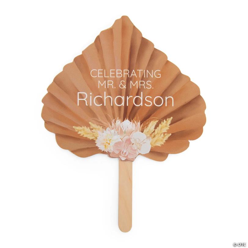 Personalized Boho Neutral Hand Fans - 12 Pc. Image