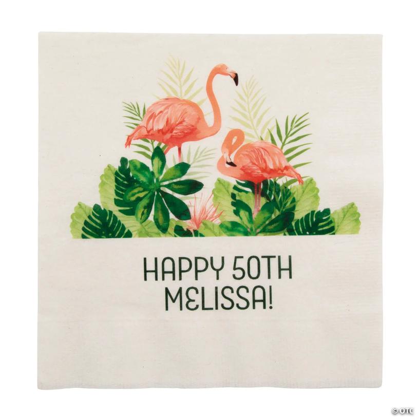 6 1/2" Bulk 50 Ct. Personalized Flamingo Party Paper Luncheon Napkins Image