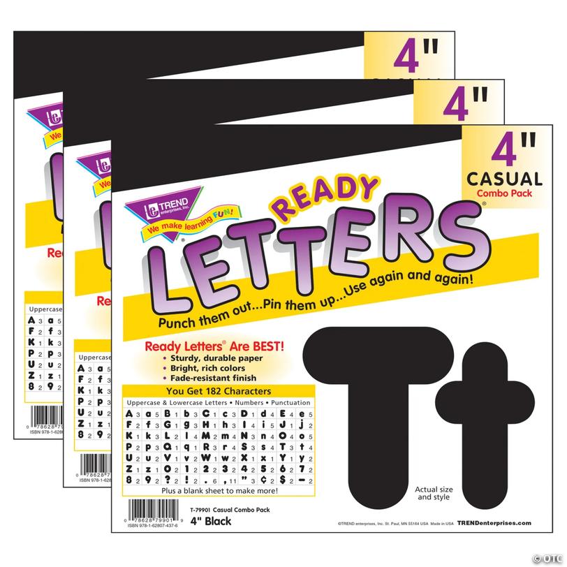 TREND Black 4-Inch Casual Uppercase/Lowercase Combo Pack Ready Letters ...