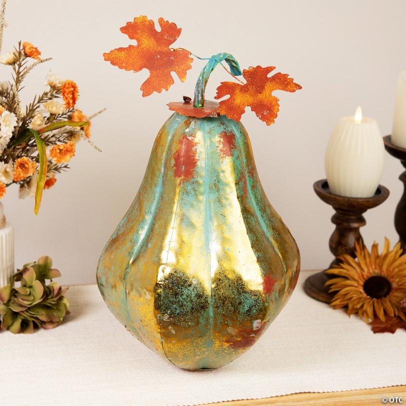Northlight 14" Orange and Green Elongated Autumn Pumpkin Tabletop Decor ...