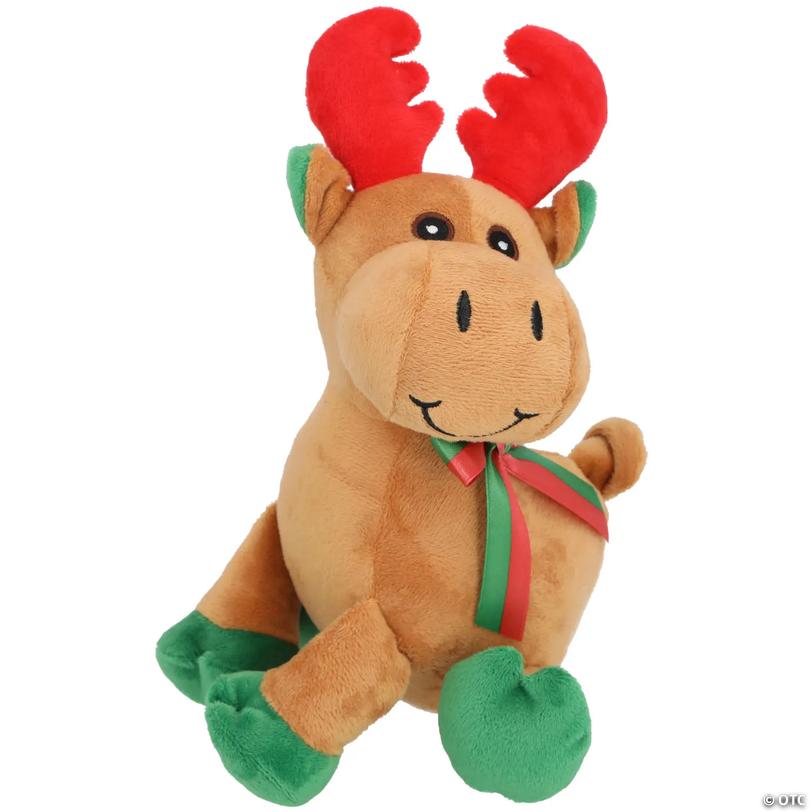 Soft Velour Stuffed Reindeer with Bow Image