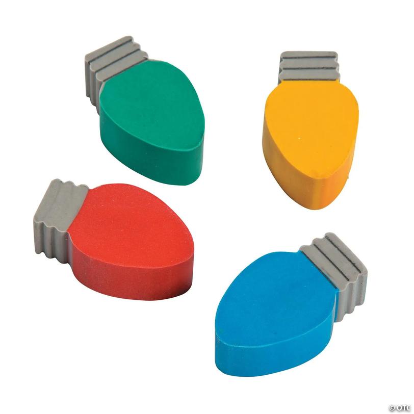 Christmas Tree Lightbulb-Shaped Erasers - 24 pc Image