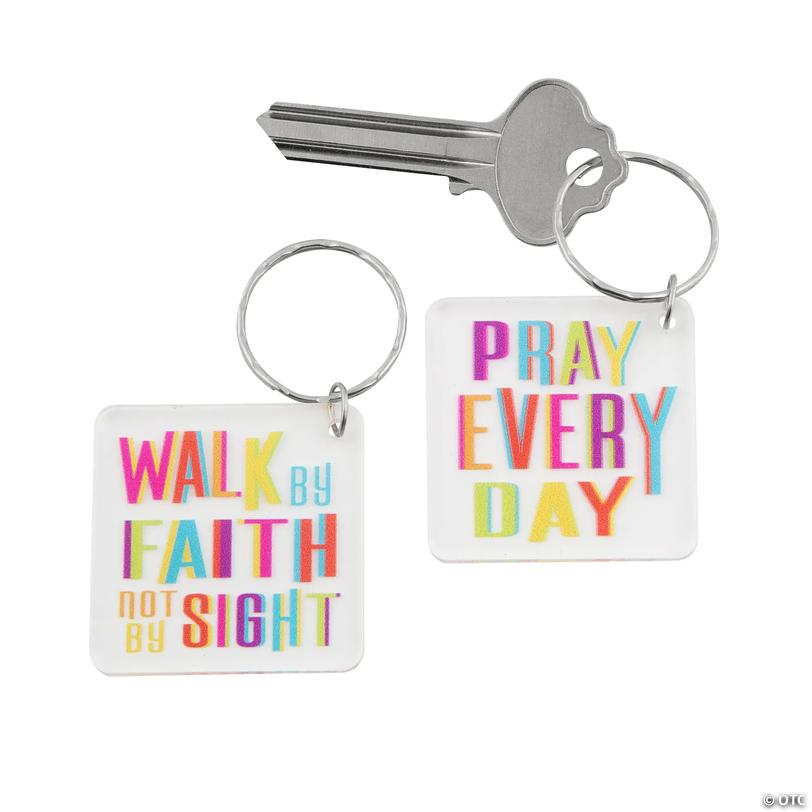 1 1/2" x 1 1/2" Religious Sayings Multicolor Plastic Keychains &amp;#8211; 12 Pc. Image