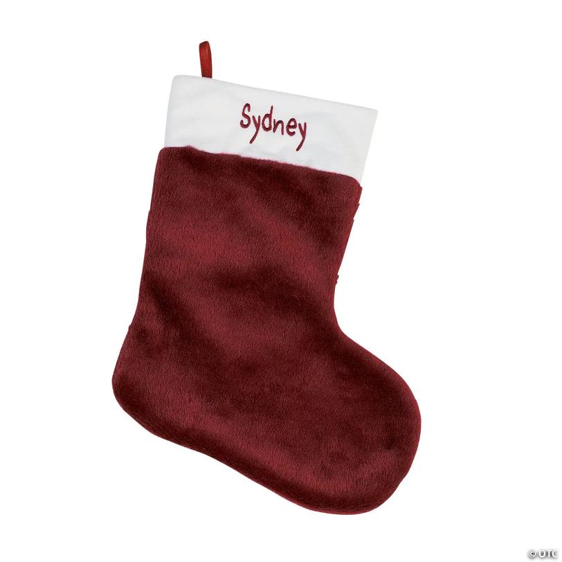 Personalized Burgundy Plush Christmas Stocking Image