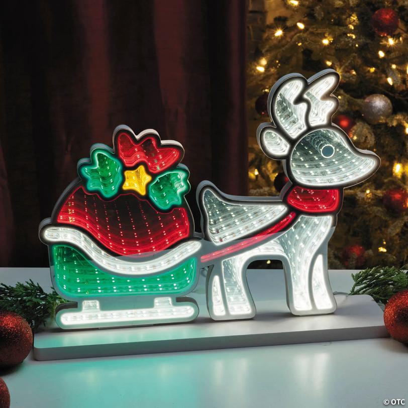 Reindeer with Sleigh of Presents Plastic Infinity Light Image
