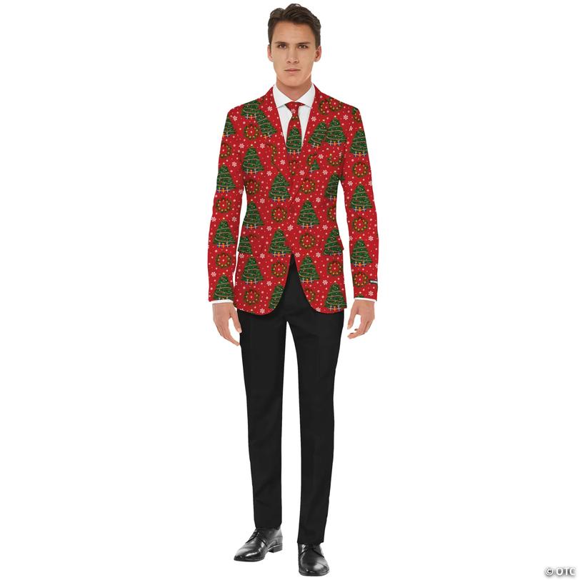 Men's Red Christmas Trees Jacket &amp; Tie Set Image