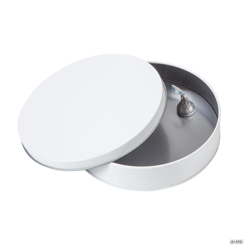 White Round Tin Favor Containers - 12 pc Image