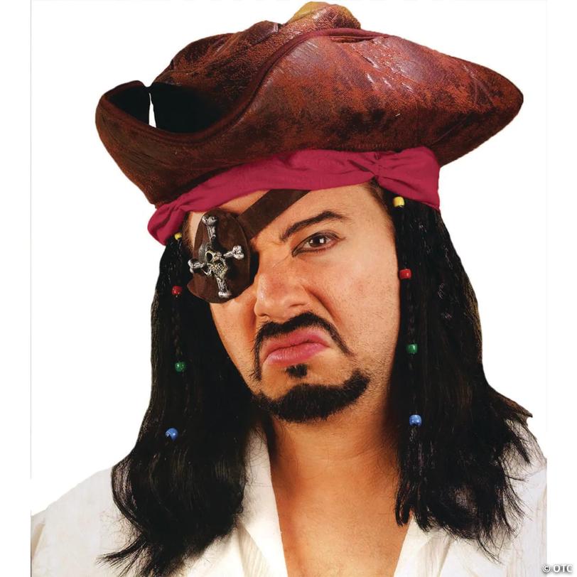 Adults Black Carribean Pirate Wig with Bandana Image
