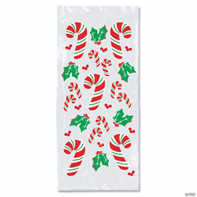 Candy Cane &amp; Holly Christmas Cellophane Bags - 25 pc Image