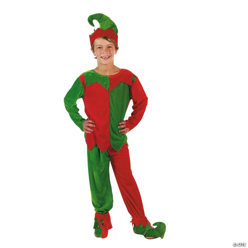 Kids Red &amp; Green Elf Costume - Small/Medium 4-8 Image
