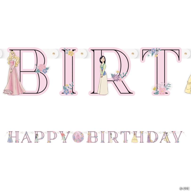 6 ft. Floral Disney Princess Party Happy Birthday Jointed Banner Image