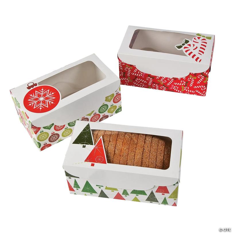 Christmas Print Loaf Boxes with Display Window - 12 pc Image