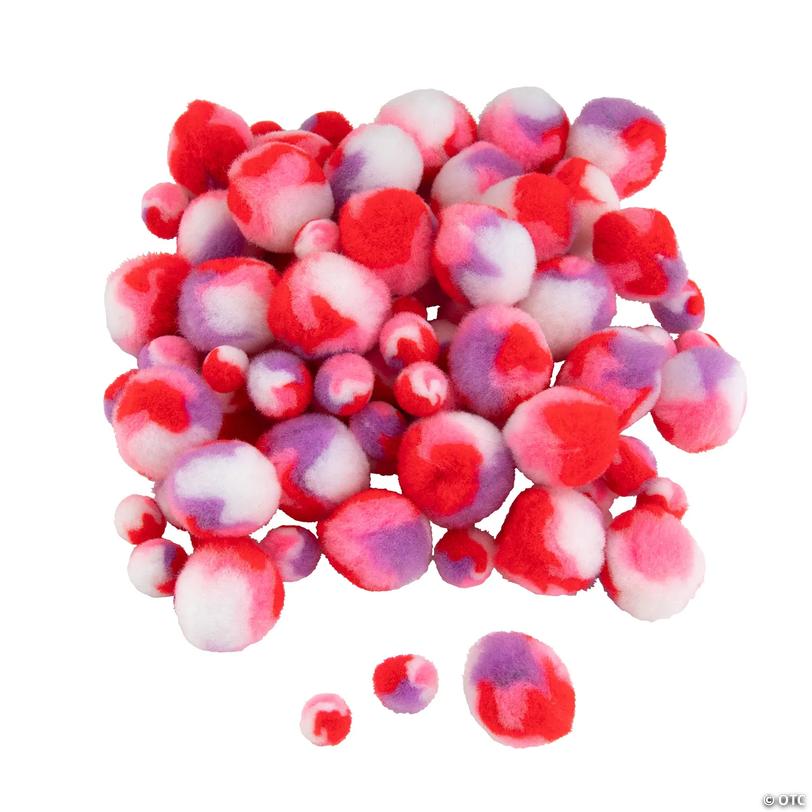 Bulk 100 Pc. Valentine Tie-Dyed Pom-Poms Image