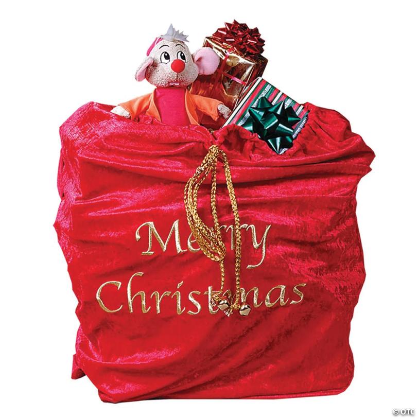 Red Velvet Santa Toy Bag with Gold Drawstring Image