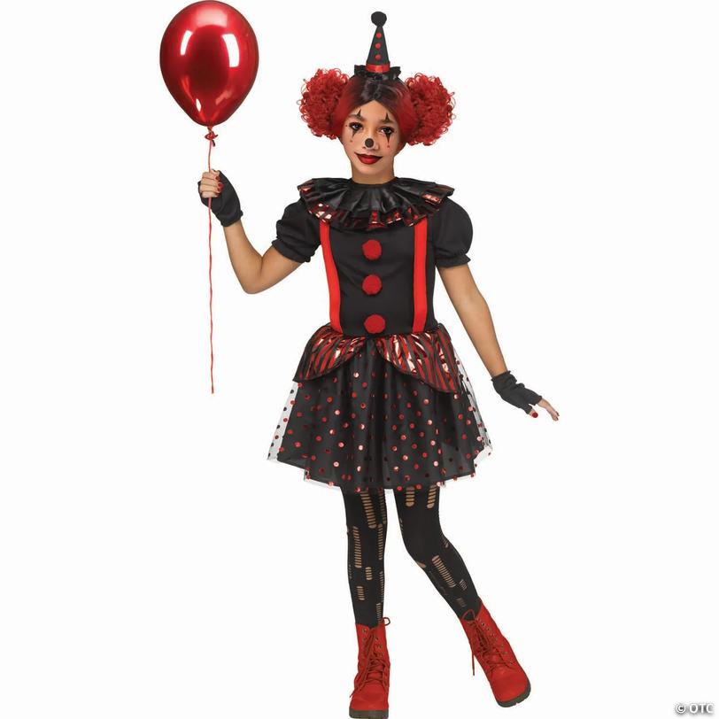 Girl&amp;#8217;s Black &amp; Red Chrome Polyester Clown Costume - Medium 8-10 Image