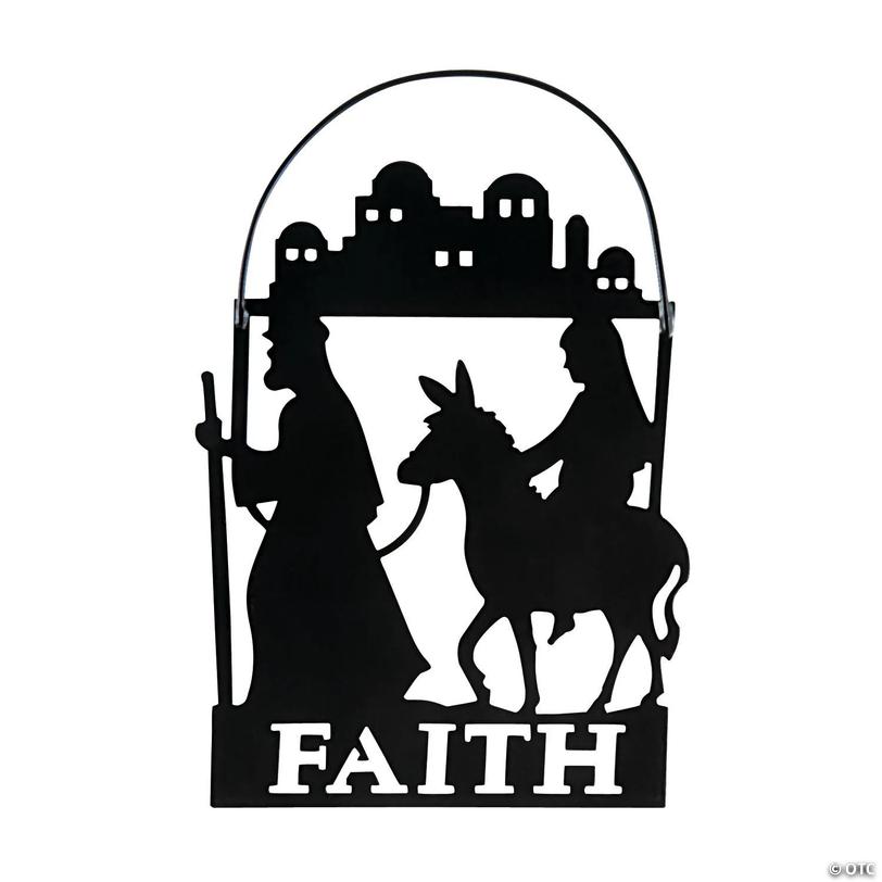 Religious Mary &amp; Joseph with Donkey Black Metal Christmas Ornaments - 12 pc Image