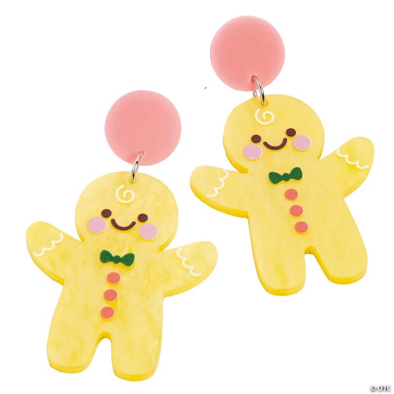 Gingerbread Man Christmas Plastic Earrings - 2 pc Image