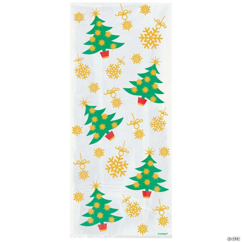 Golden Christmas Snowflake &amp; Tree Cellophane Bags - 20 pc Image