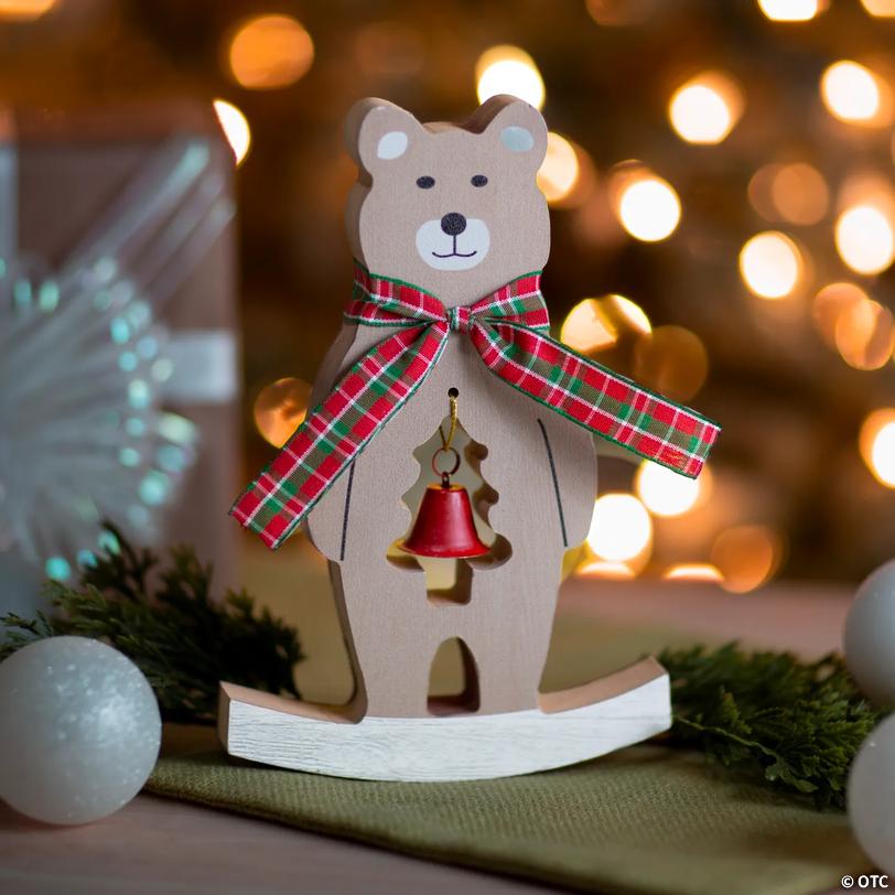 Christmas Rocking Bear Wooden Tabletop Centerpiece Image