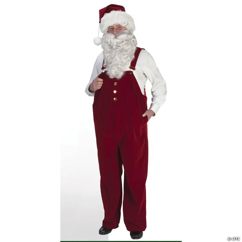 Adults Burgundy Velvet Santa Overalls - Large Image