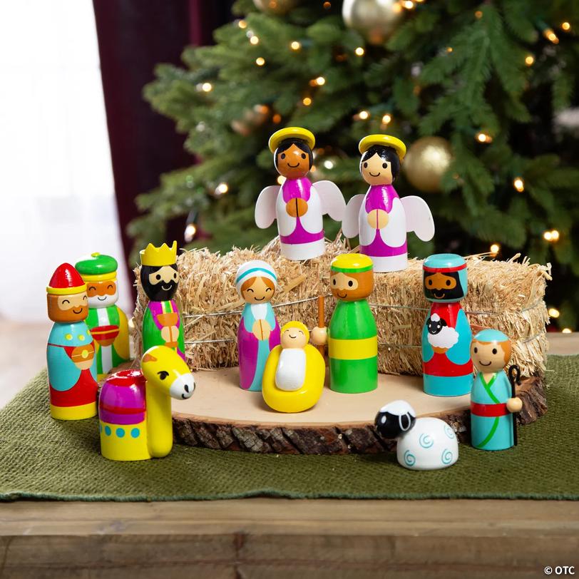 Bright &amp; Colorful Wooden Tabletop Nativity Set - 12 pc Image