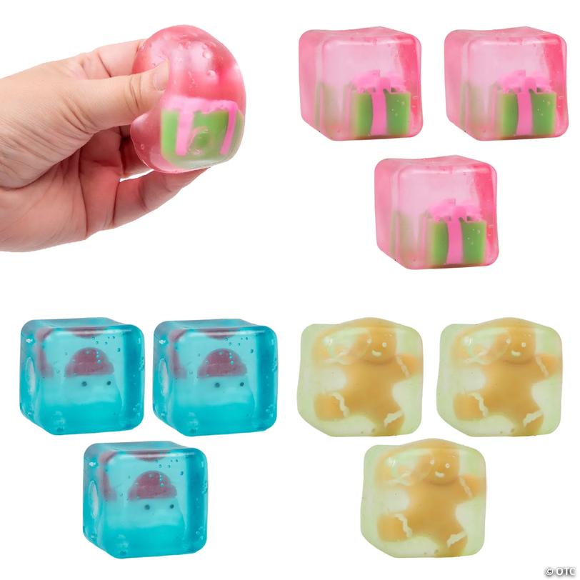 Santa, Gingerbread Man &amp; Christmas Present Squishy Cube Squeeze Toys - 9 pc Image