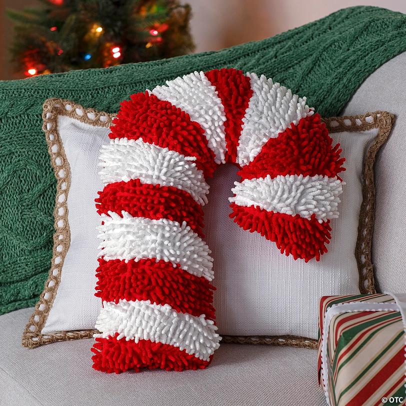 9 3/4" x 16" Red &amp; White Striped Candy Cane Chenille Pillow Image