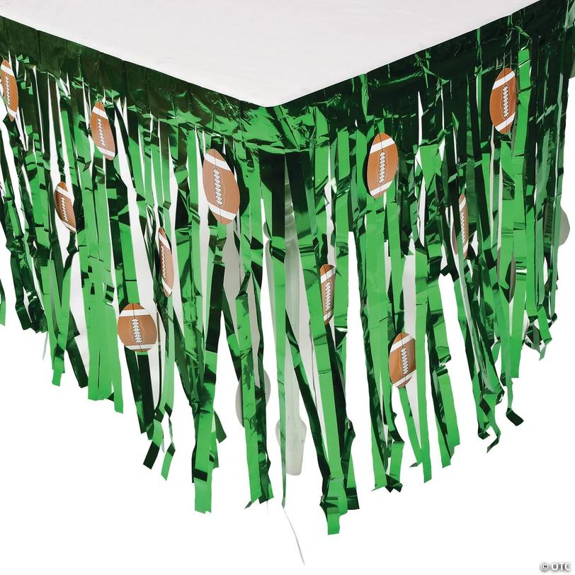 Football Foil Fringe Table Skirt with Cutouts Image