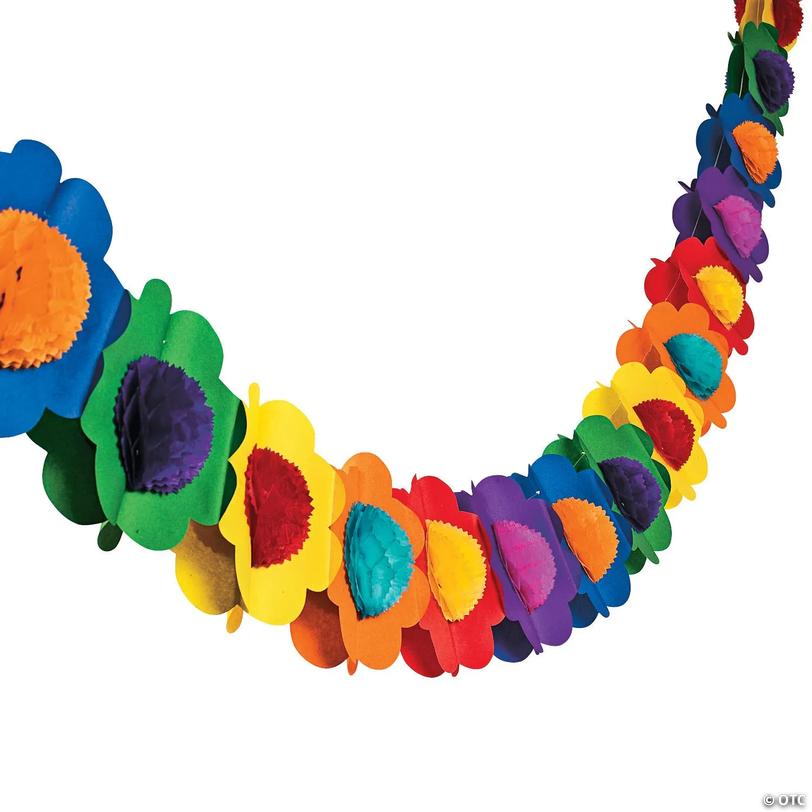 9 ft. x 7" Multicolor Tissue Flower Ready-to-Hang Garland  Image