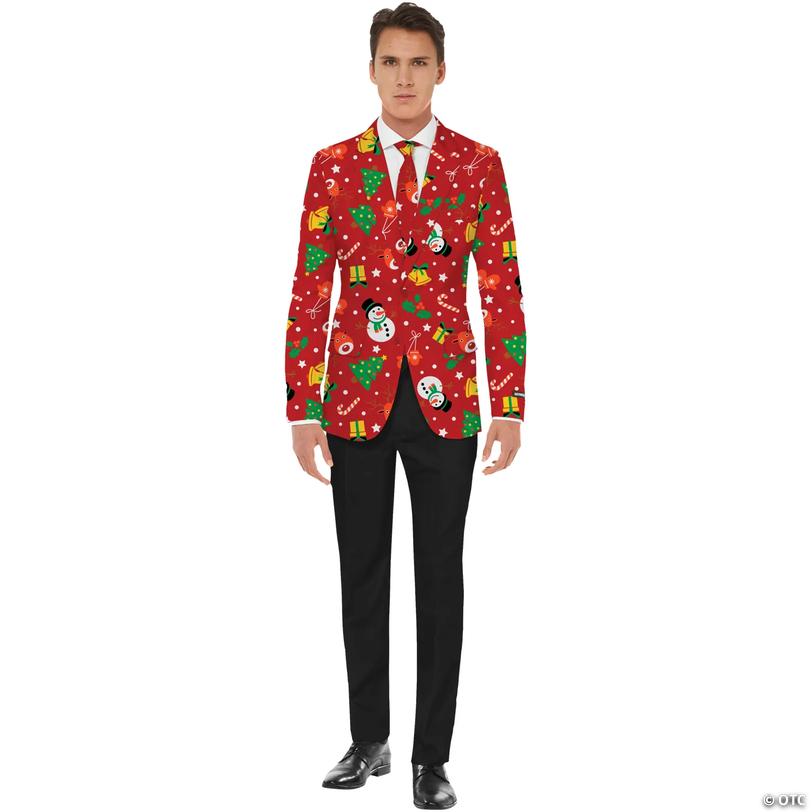 Men's Red Icon Christmas Jacket &amp; Tie Image