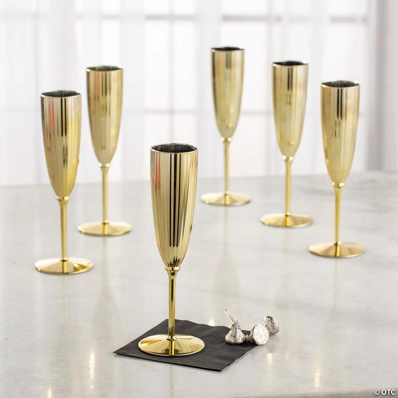 Elegant Gold Metallic Plastic Champagne Flutes - 48 Pc. Image