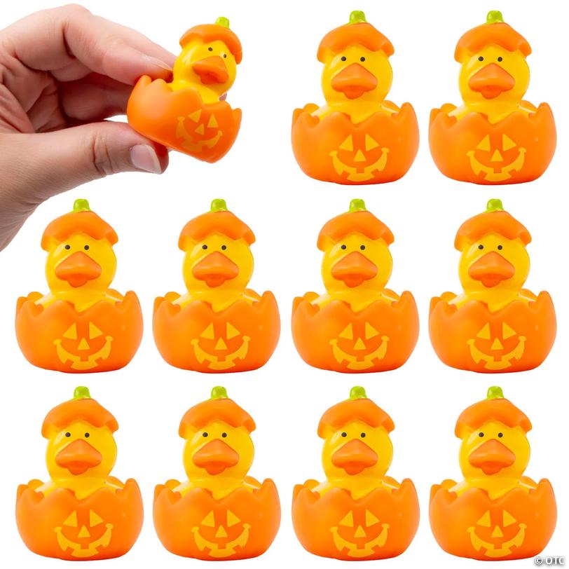 Halloween Orange &amp; Yellow Jack-O&amp;#8217;-Lantern Rubber Ducks - 10 pc Image