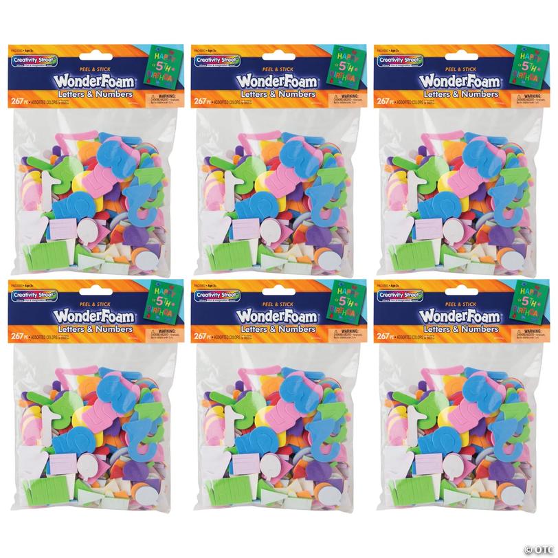 Creativity Street WonderFoam Peel &amp; Stick Letters &amp; Numbers, Assorted Colors &amp; Sizes, 267 Pieces Per Pack, 6 Packs Image