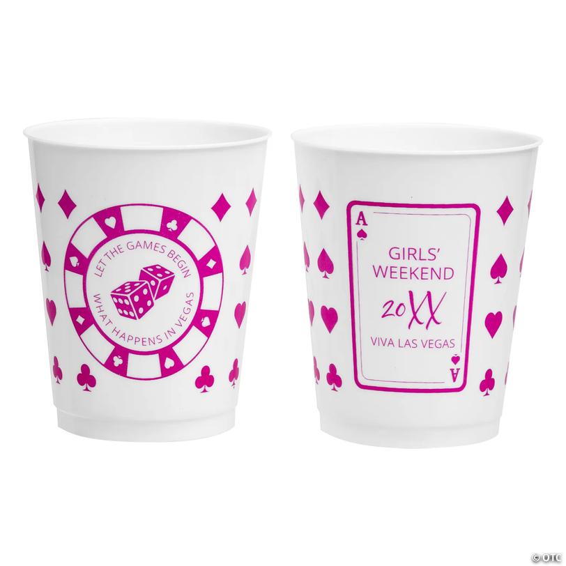 16 oz. Bulk 50 Ct. Personalized Casino Night Reusable White Plastic Cups Image
