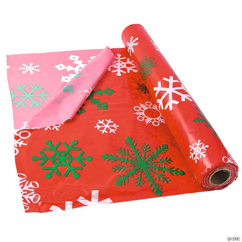 Snowflake Red Tablecloth Roll - 100 ft Image
