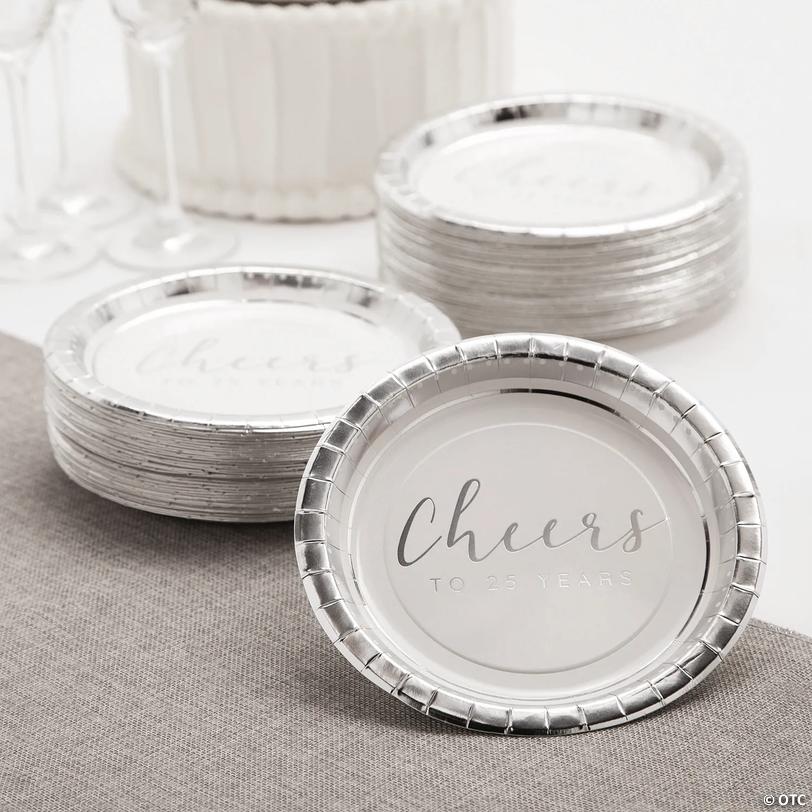 Bulk 96 Pc. 25th Anniversary Paper Dessert Plates Image