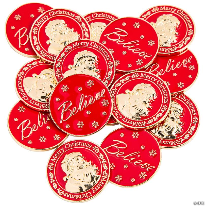 Bulk Red Santa Believe Metal Coins - 144 pc Image