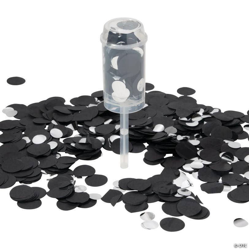 Black &amp; Silver Push-Up Confetti Poppers - 8 Pc. Image