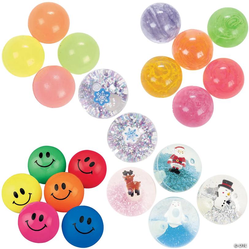 1" &amp;#8211; 2 1/4" Bulk 228 Pc. Rubber Bouncy Ball Christmas Assortment Image