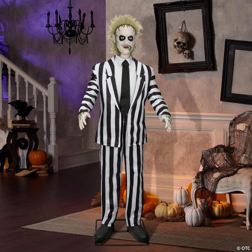Animated Life-Size Beetlejuice&amp;#8482; Beetlejuice with 2 Outfits &amp; Sound Halloween Decoration - 6 ft Image