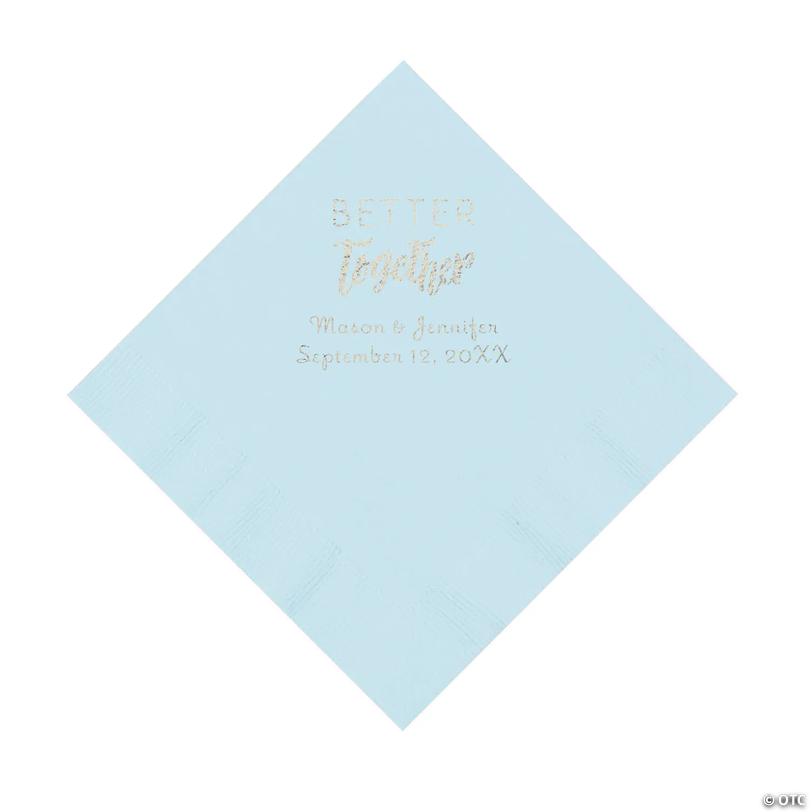 6 1/2" Bulk 50 Ct. Personalized Better Together Light Blue Luncheon Napkins with Silver Foil Image