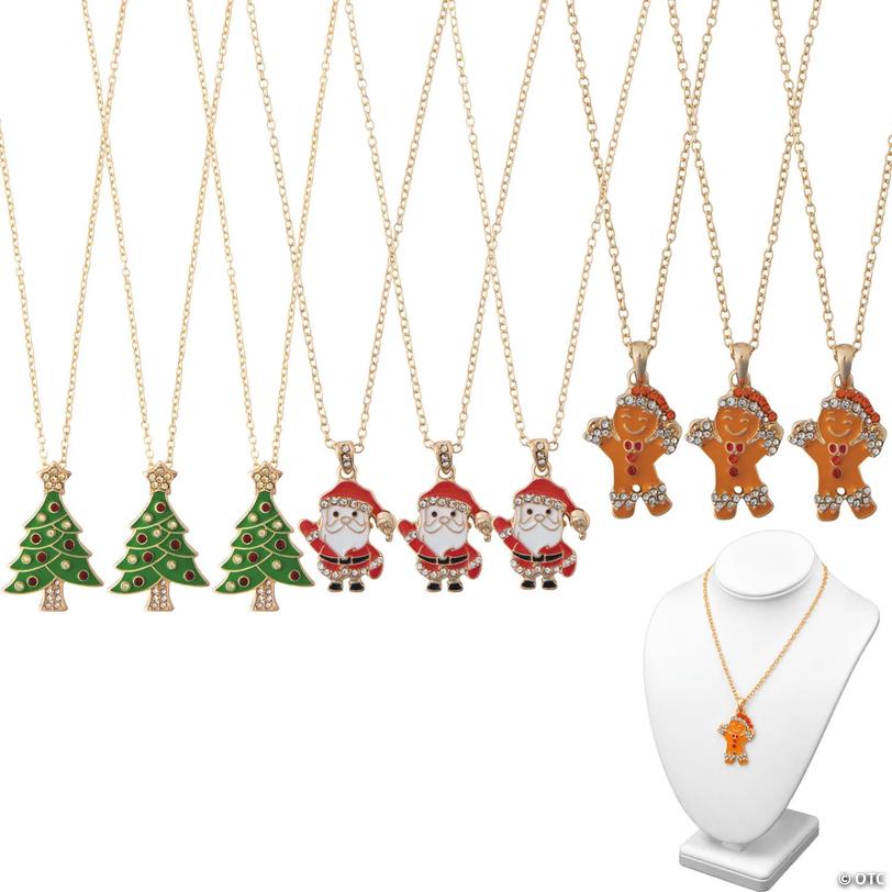 Christmas Icon Tree, Gingerbread Man &amp; Santa Necklace Assortment &amp;#8211; 9 pc Image