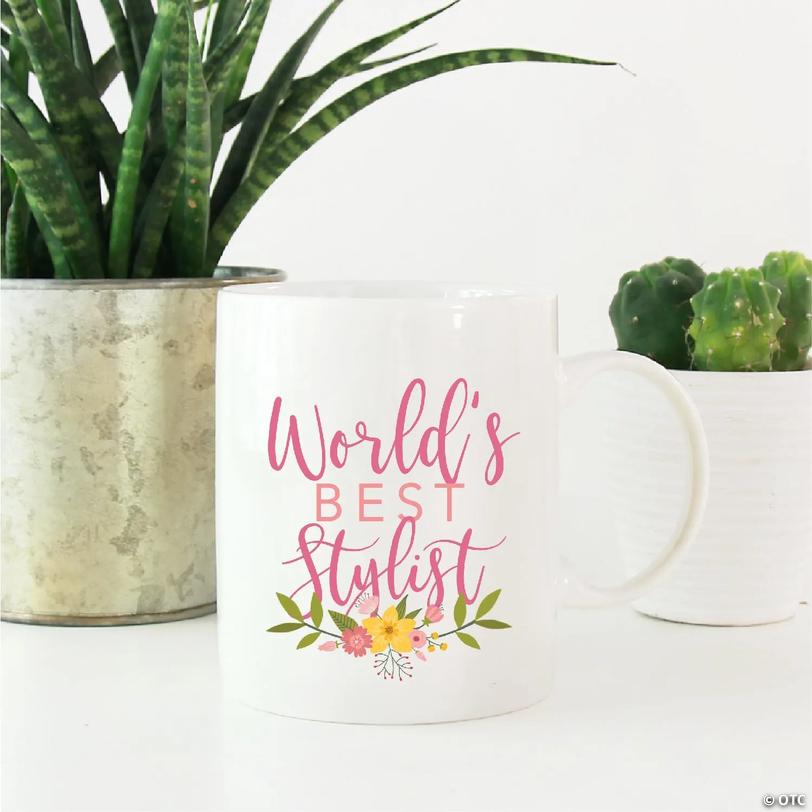 Best Stylist Floral Ceramic Mug | Oriental Trading