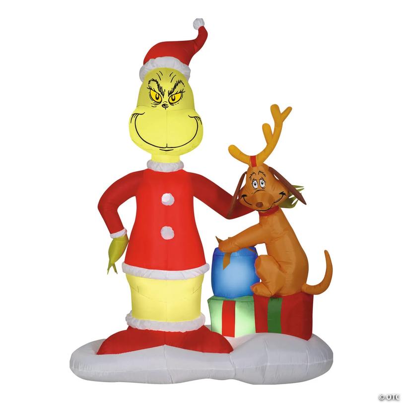 Dr. Seuss&amp;#8482; The Grinch &amp; Max with Presents Inflatable Yard Decoration - 72" Image