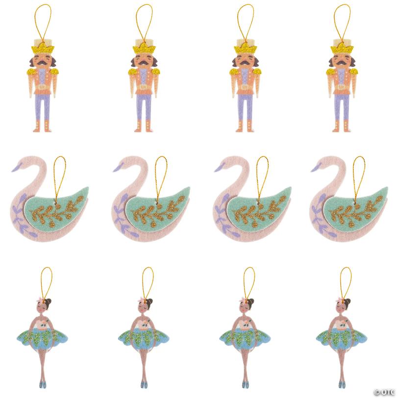 4" Once Upon a Snowfall Swan, Ballerina &amp; Nutcracker Felt Christmas Ornaments &amp;#8211; 12 Pc. Image