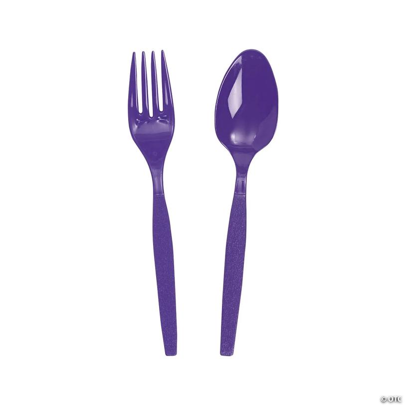 Purple Plastic Fork &amp; Spoon Cutlery Set - 16 Ct. Image