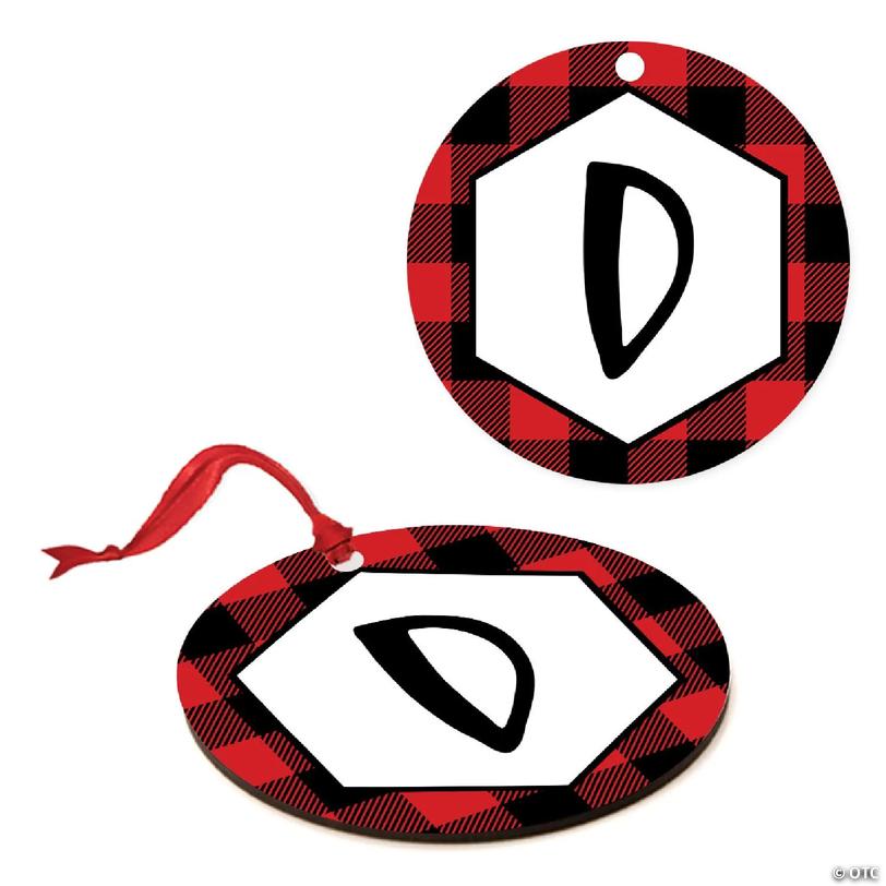 MDF Wood Ornament Red Plaid Letter D | Oriental Trading