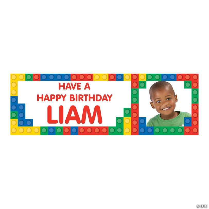 52" x 17" Custom Photo Color Brick Building Block Party Banner - Small Image